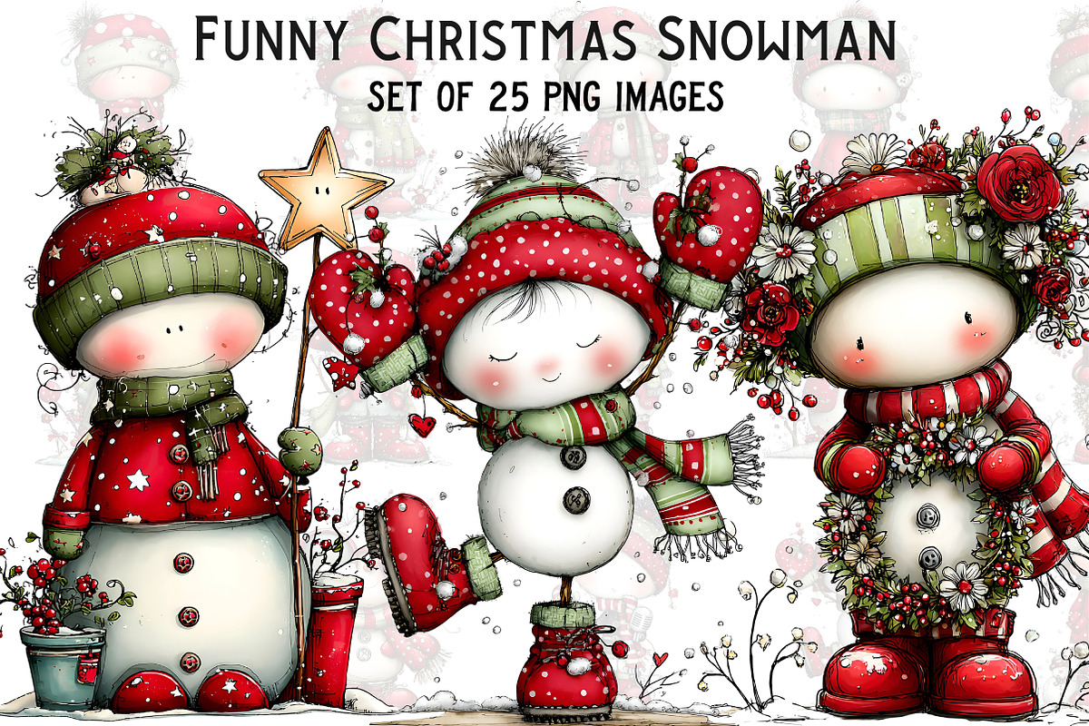 Funny Christmas Snowman Clipart, an Illustration by Craft Nest (Photo 1 of 7)