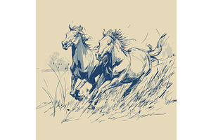 Sketch horses running. Wild horse, an Animal Illustration by Valerie Bodnar