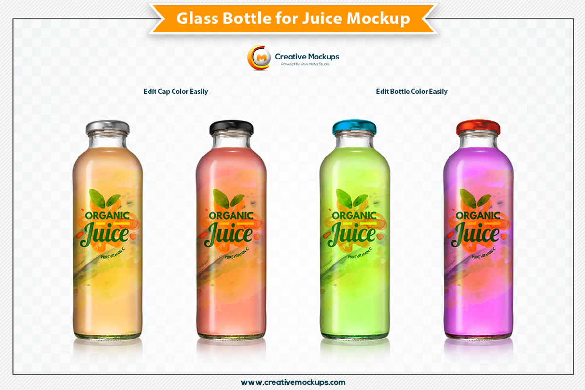 Glass Bottle for Juice Mockup, a Packaging Mockup by Plus Media (Photo 4 of 7)