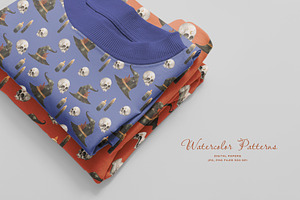 Hats & Skull Watercolor Patterns Set