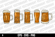 Vintage-style beer mugs, a Food Illustration by Vectorhight (Thumbnail 2 of 3)
