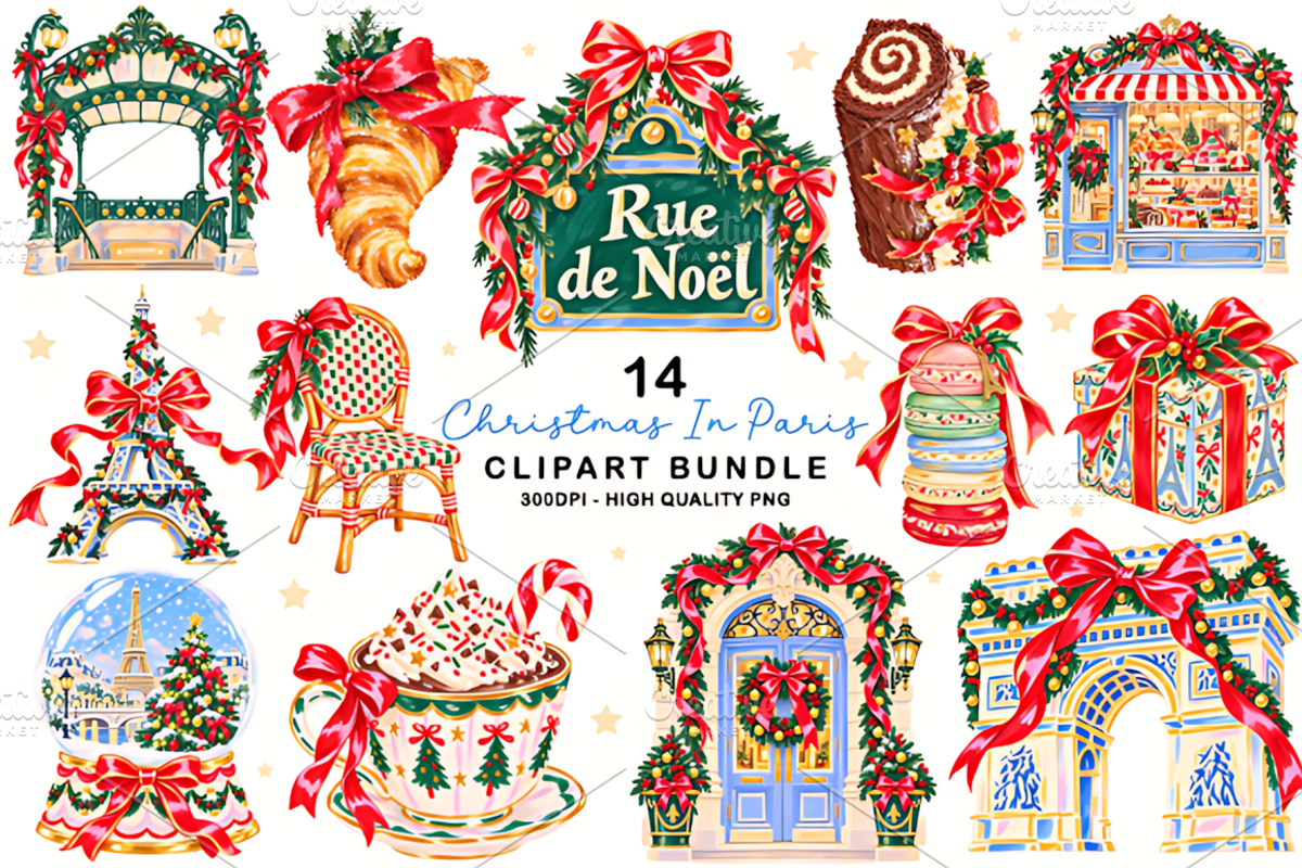 Christmas in Paris Clipart Bundle, a Seasonal Illustration by HueNestify (Photo 1 of 3)