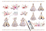 Watercolor boho teepee & bouquets, an Illustration by Peace ART (Thumbnail 6 of 6)