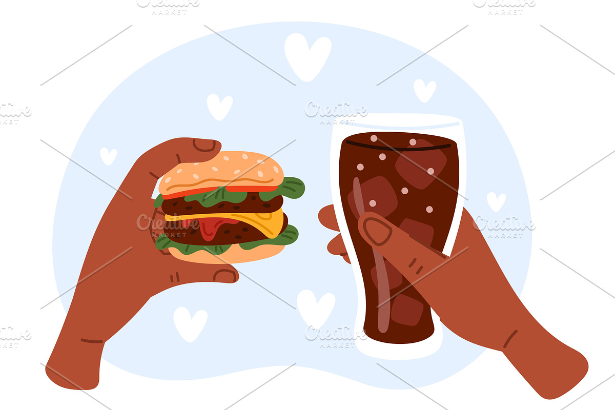 Hand with large appetizing hamburger, a Food Illustration by Vectorbuum