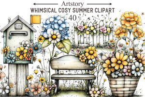 Whimsical Summer Garden Watercolor, an Illustration by designcity5