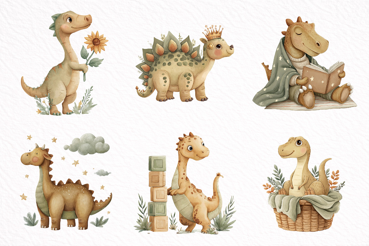 Watercolor Baby Dinosaur Clipart, an Illustration by DreamArtGraphic (Photo 3 of 8)
