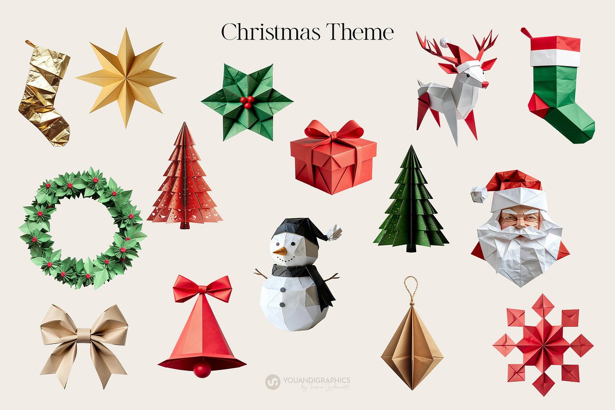 Christmas Origami Paper Elements, a Graphic by Youandigraphics (Photo 8 of 10)