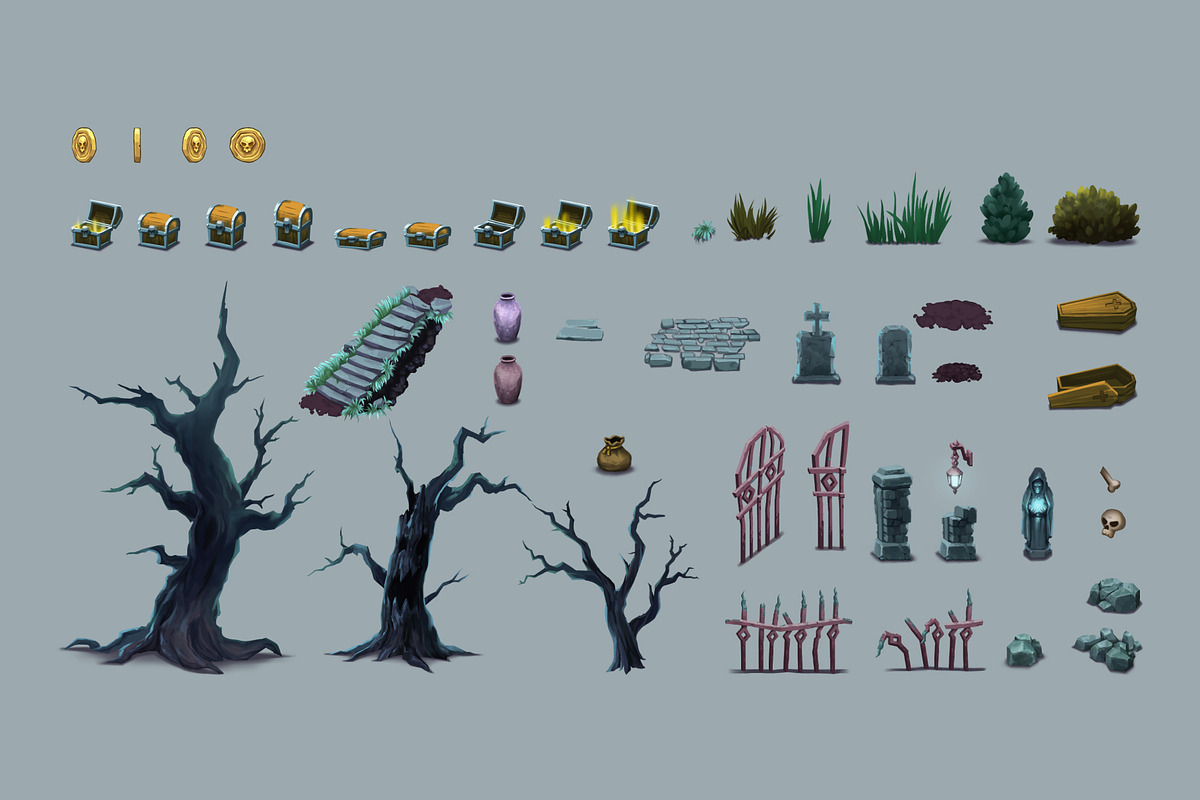 Spooky Cemetery - Platformer Tileset, a Graphic by LudicArts (Photo 4 of 8)