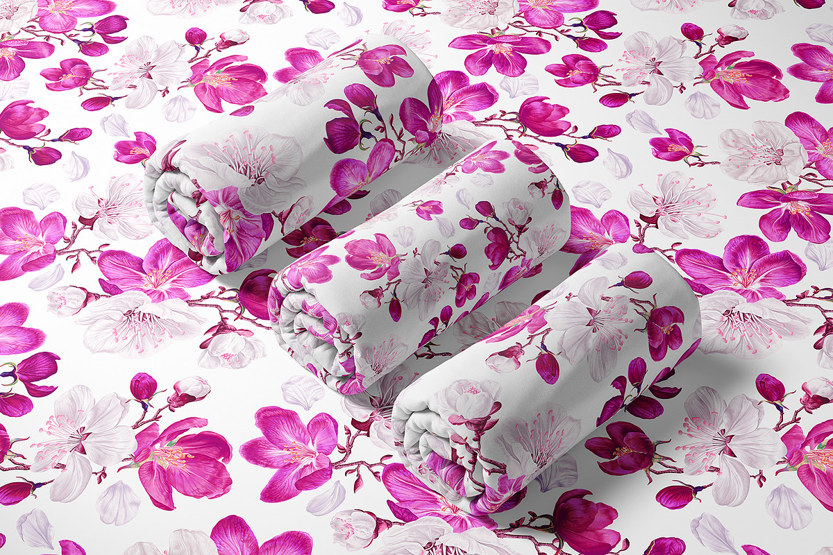White & Pink Apple Blossom Pattern, a Pattern Graphic by MarynaPetrovska (Photo 8 of 12)