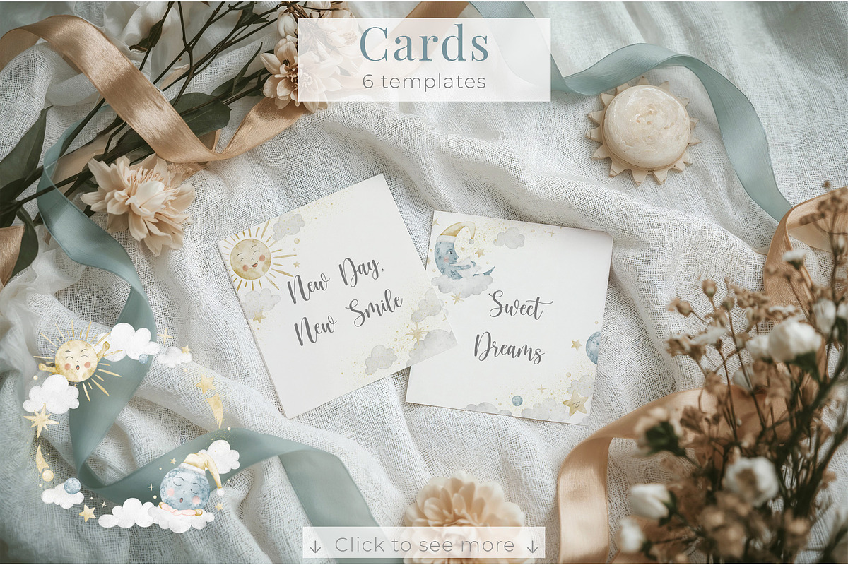 Watercolor Moon Sun Nursery Clipart, an Illustration by Alisles (Photo 5 of 12)
