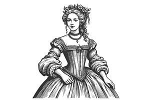 Aristocratic Woman in Gown engraving, a Person Illustration by AlexArt