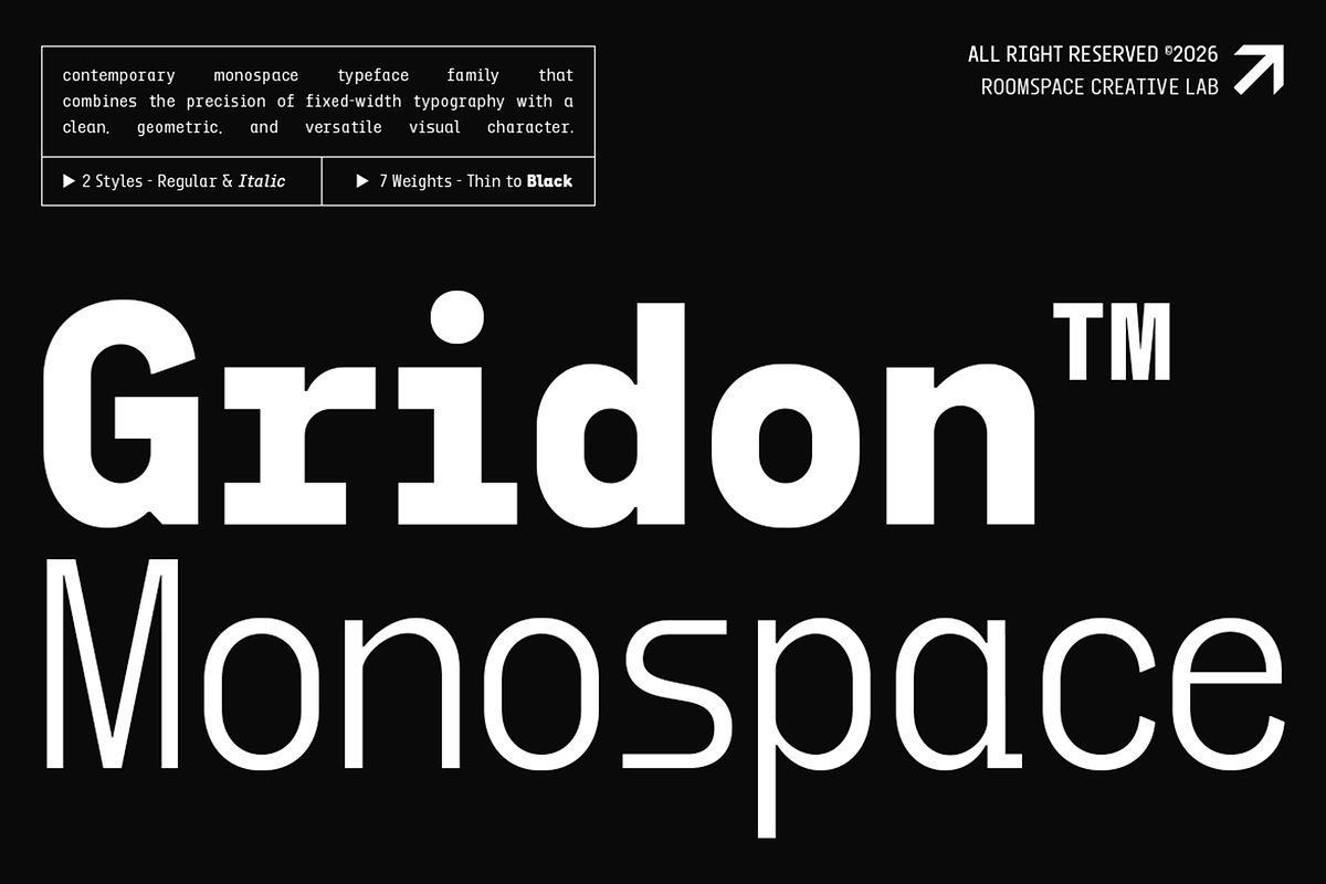 Gridon - Geometric Display Typeface, a Sans Serif Font by roomspace creative lab (Photo 1 of 10)