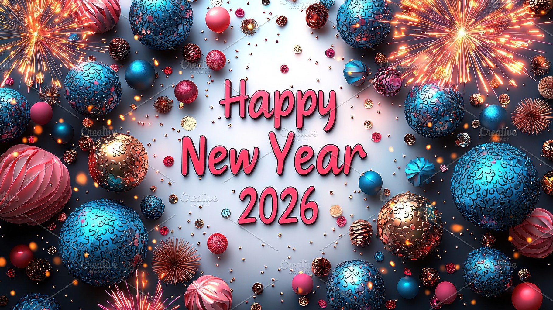 Happy New Year 2026 greeting with colorful festive ornaments, fi, an Abstract Photo by José Manuel Gelpi