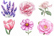 Lavender & Pink Flowers Watercolor, an Illustration by Watercolor design (Thumbnail 4 of 13)