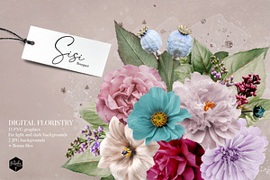 Isolated real flowers clipart set