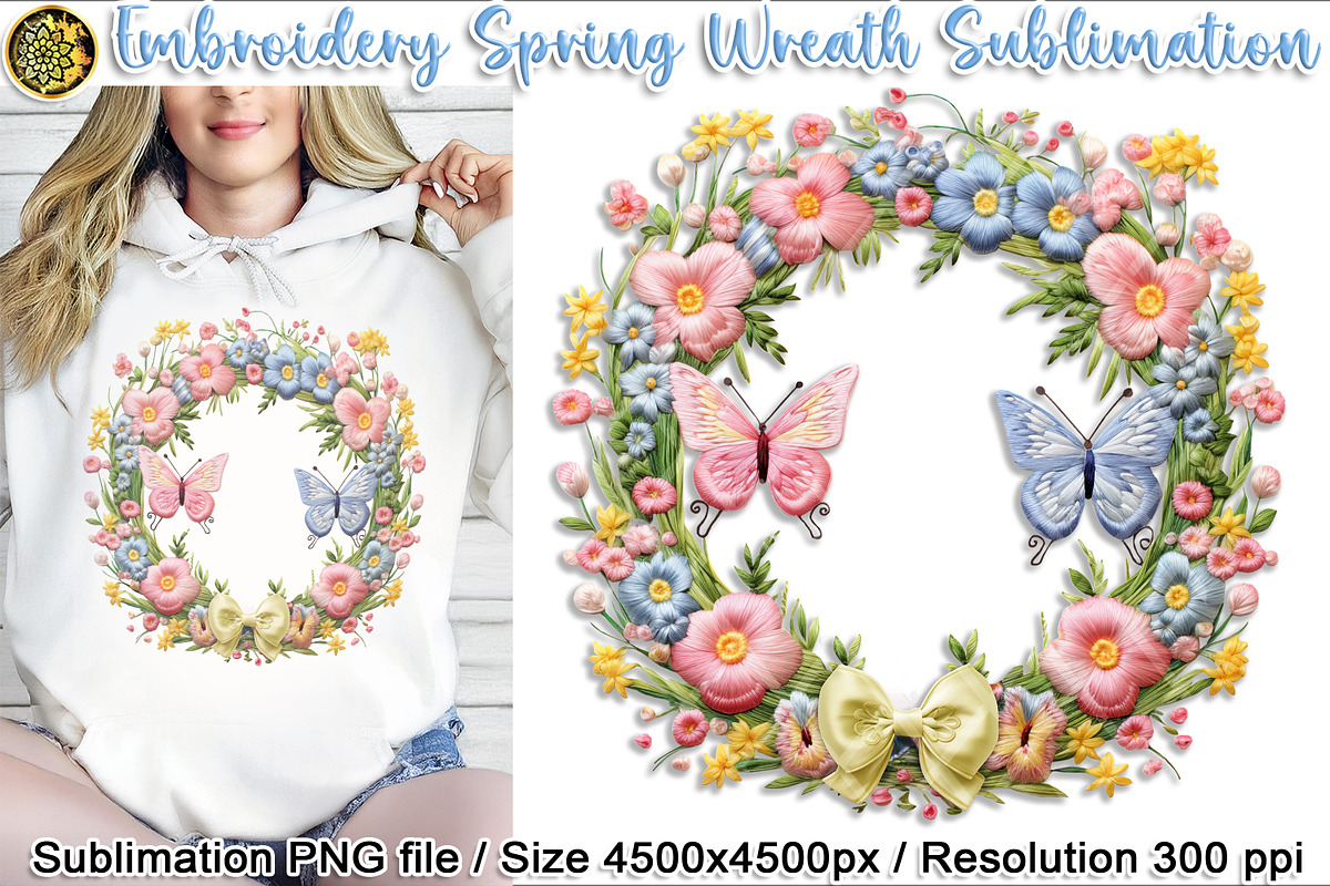 Embroidery Spring Flower Wreath PNG, an Object Graphic by V Design Creator (Photo 1 of 7)