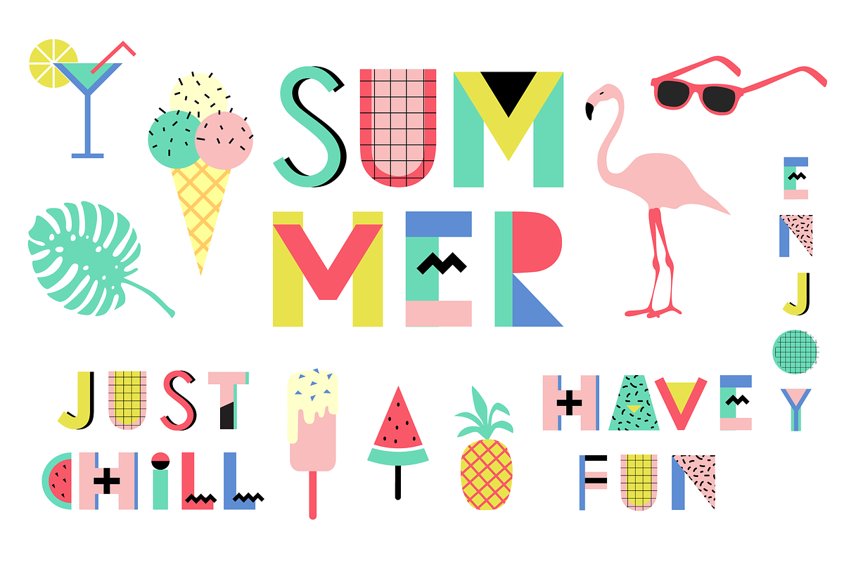Memphis Alphabet and summer cards, a Decorative Illustration by DinaraChernaya (Photo 3 of 7)