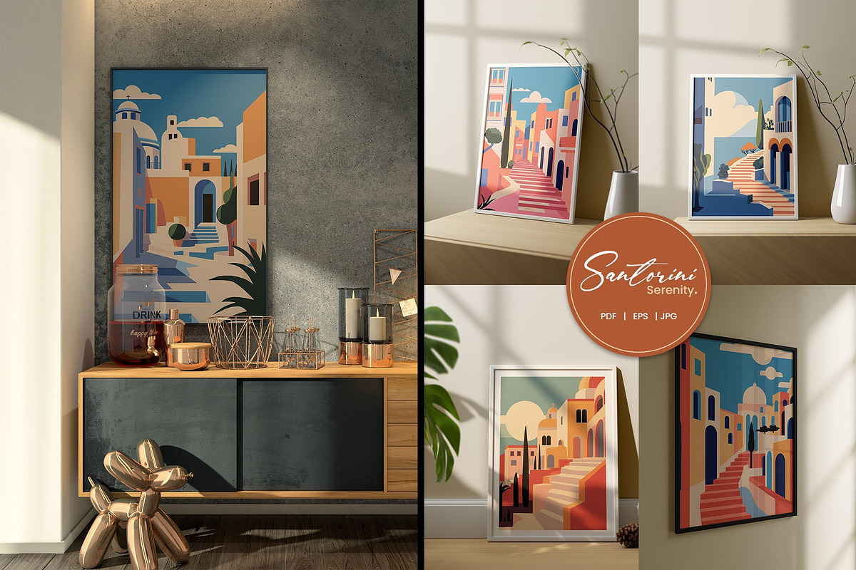 Flat Vector Santorini Serenity Print, a Background Graphic by Vibrand Studio (Photo 8 of 9)