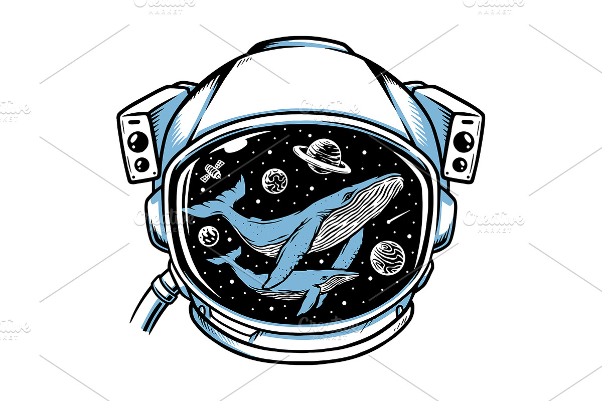 whale in astronaut helmet, an Animal Illustration by gunaonedesign (Photo 1 of 4)