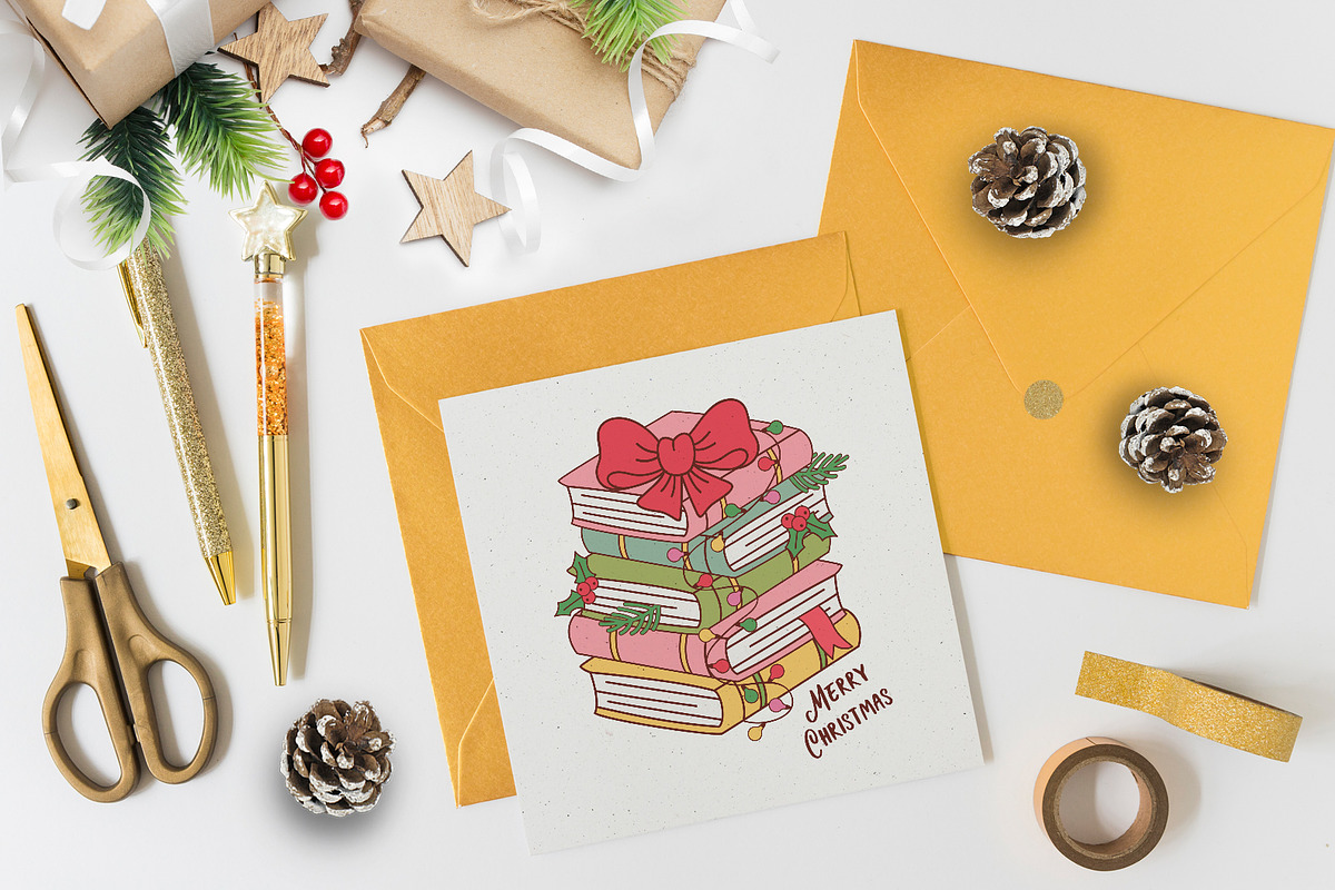 Christmas Books and cute cat clipart, an Animal Illustration by NataKa (Photo 4 of 5)