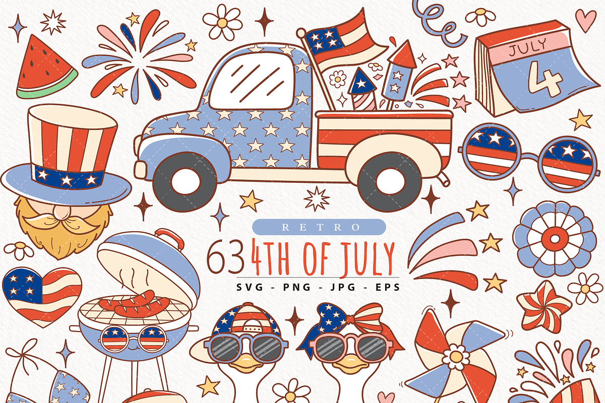 4th of July Clipart, Retro 4th july, a Decorative Illustration by TitaLivingArt (Photo 1 of 9)