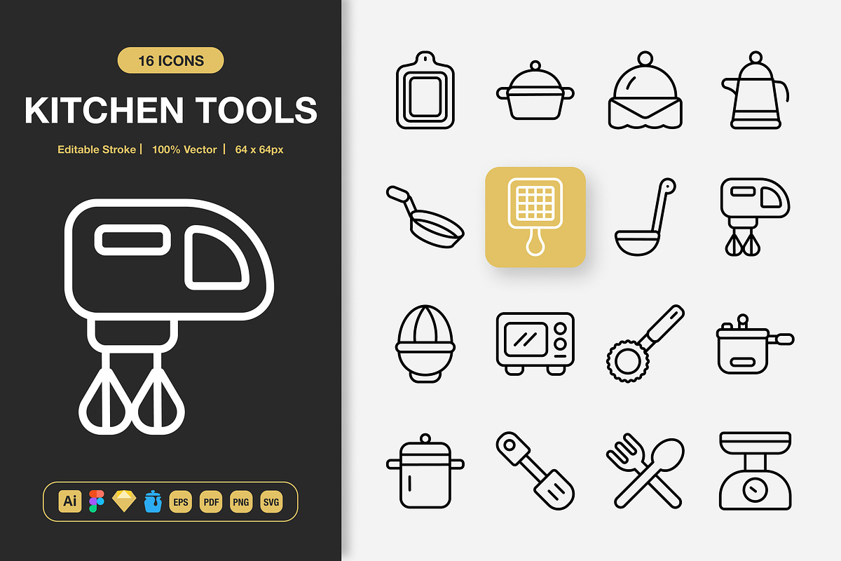 Kitchen Tools Icons, an Outline Icon by Spacepixel Creative