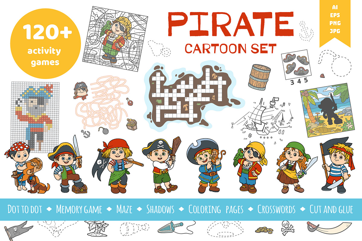 Pirate cartoon set of activity games, an Education Illustration by Ksenya Savva (Photo 1 of 10)
