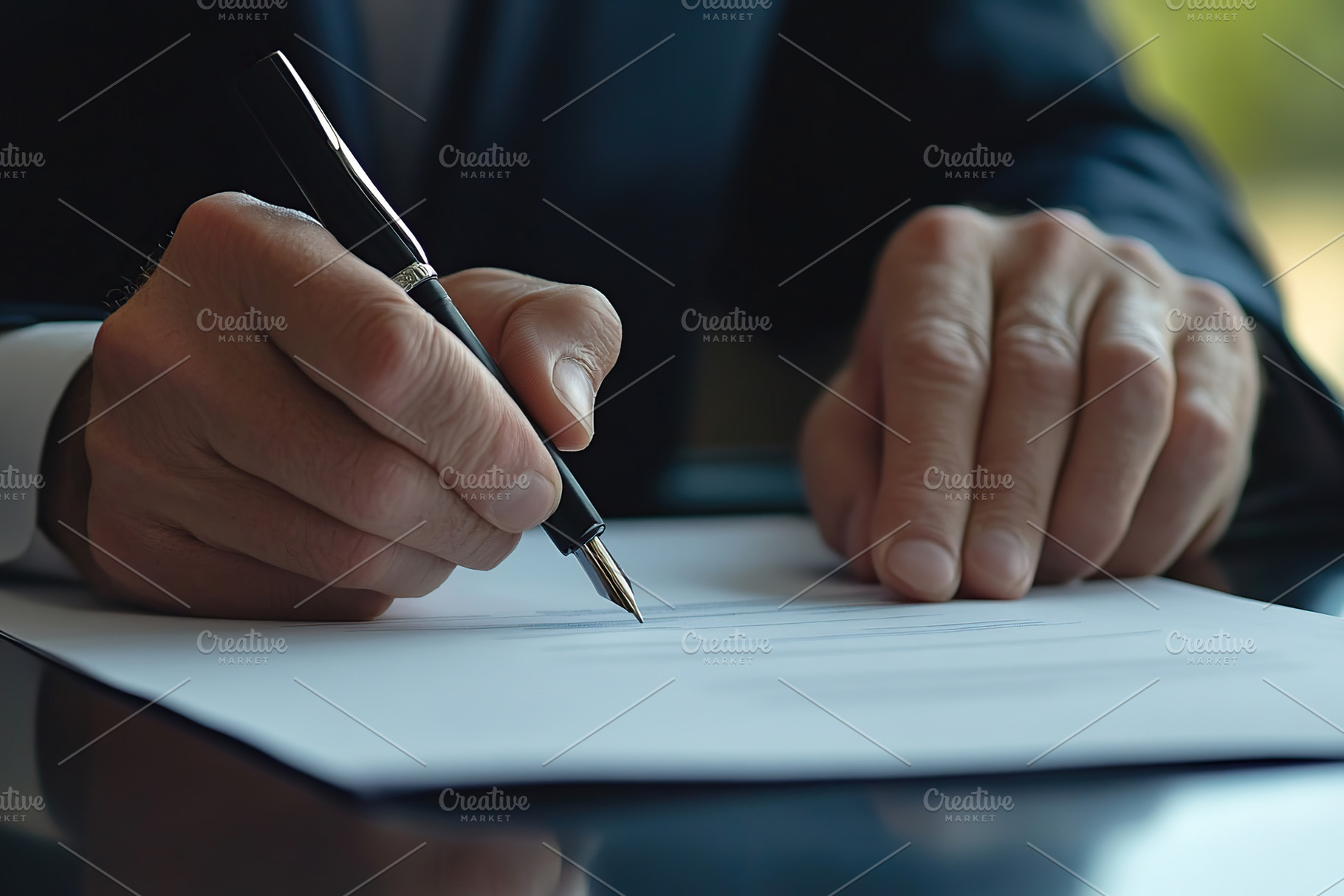 Man businessman signing a document with a pen, a Business Photo by AlyaAnd