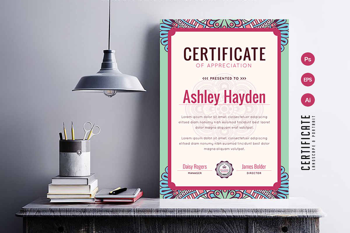 523. Modern Certificate Template, a Stationery Template by CreativeRezwan (Photo 3 of 3)