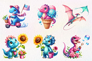 Summer Dinosaur Watercolor Clipart, an Illustration by CreationArt (Thumbnail 8 of 9)