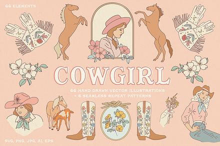 Western Cowgirl Graphics Pack, an Object Illustration by Antiquaria