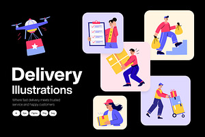 Delivery Illustration Art Set, a Transportation Illustration by Brickclay
