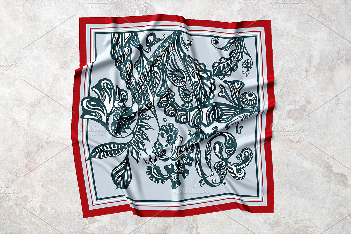 Crimson & Silver Botanical Scarf, an Object Graphic by ilustrinna (Photo 2 of 9)