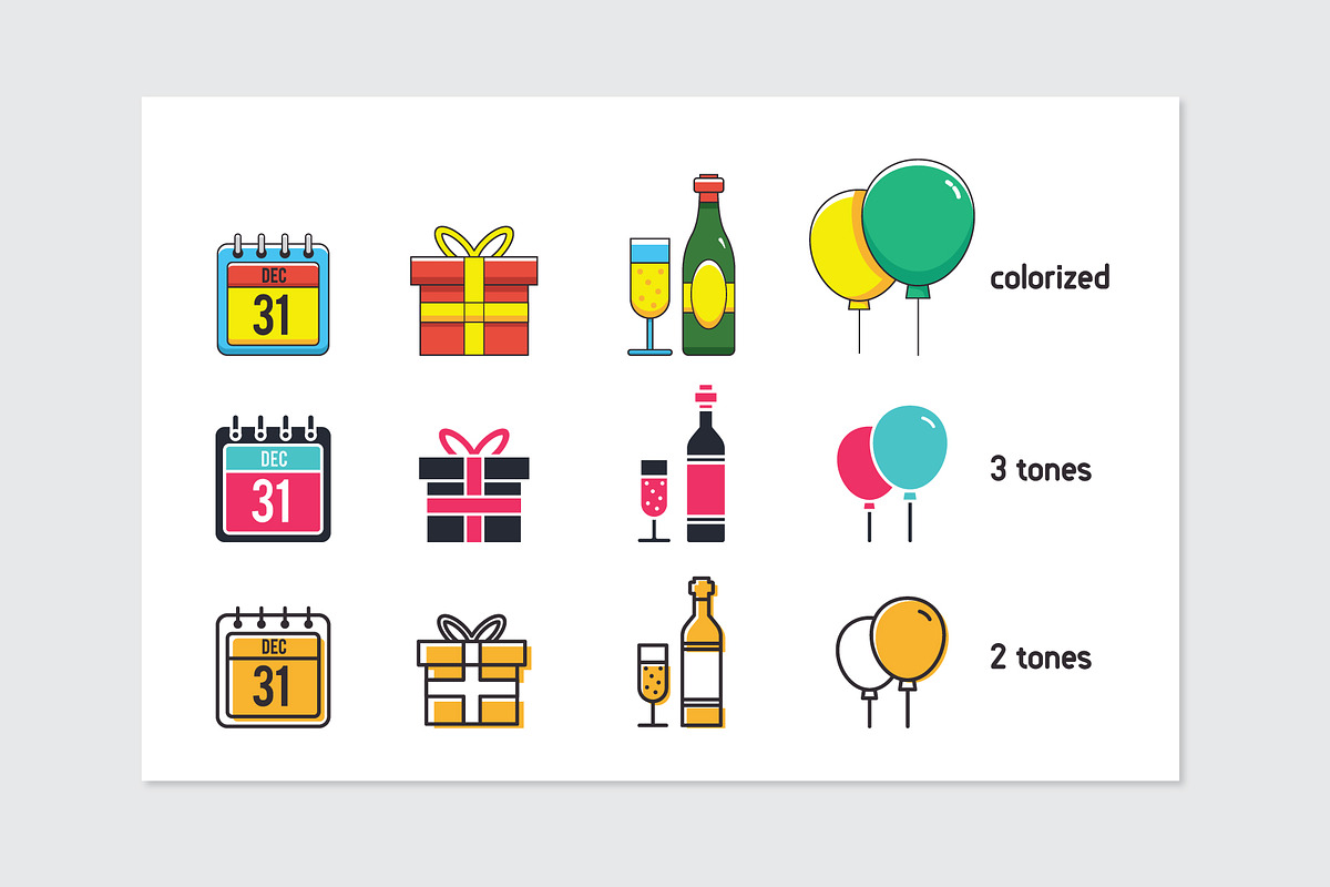 55 happy new year icons in 3 styles, an Outline Icon by LTNG STUDIO (Photo 2 of 6)