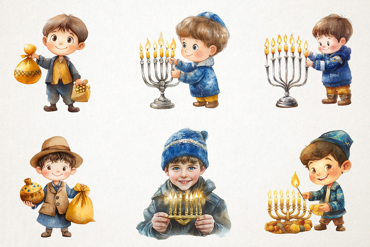 Menorah Boy, Hanukkah Art, Jewish, an Illustration by RobertsArt (Photo 2 of 7)