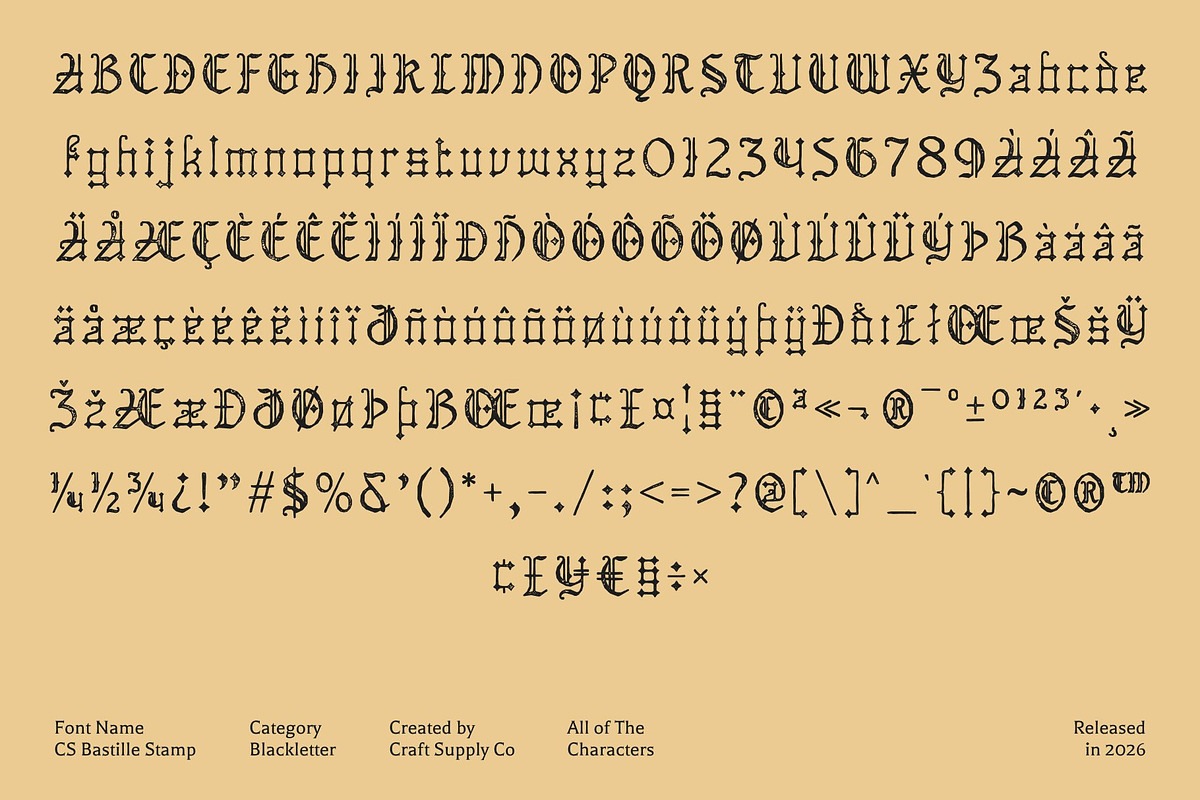 CS Bastille Stamp, a Blackletter Font by Craft Supply Co. (Photo 8 of 8)