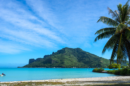 Scenic View of Maupiti Island from a Tropical Beach in French Po