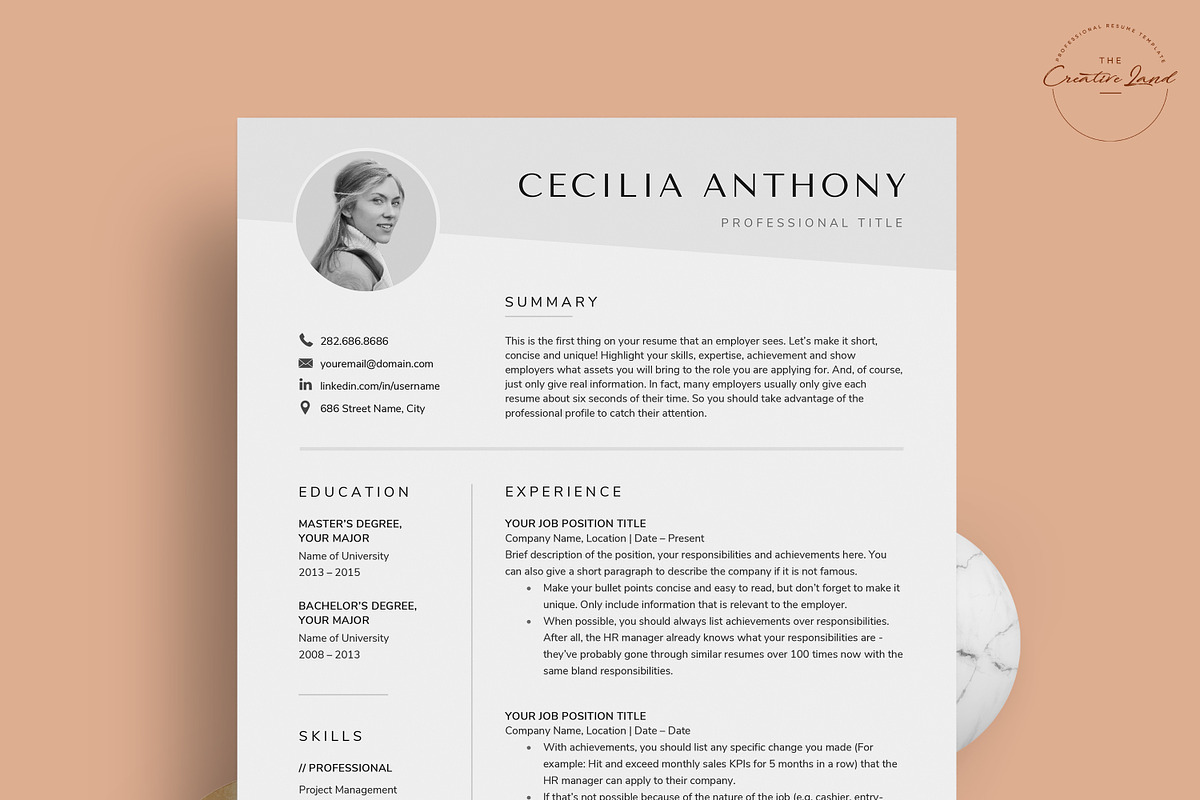 Resume/CV - The Cecilia, a Resume Template by CreativeLandStudio (Photo 2 of 9)