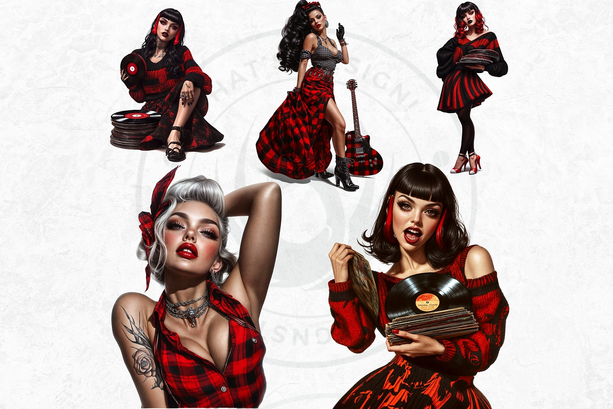 Rockabilly Girls Clipart Set, a Person Illustration by ThatsDesign Art (Photo 5 of 10)