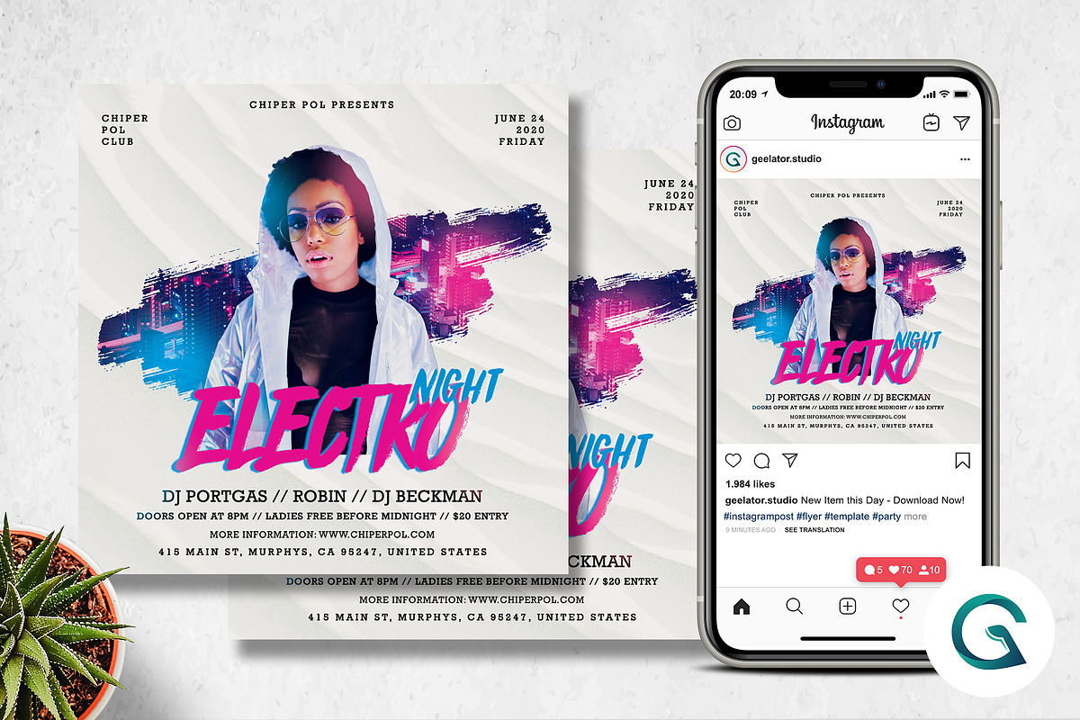 Electro Night Flyer Template, a Flyer Template by Geelator Studio