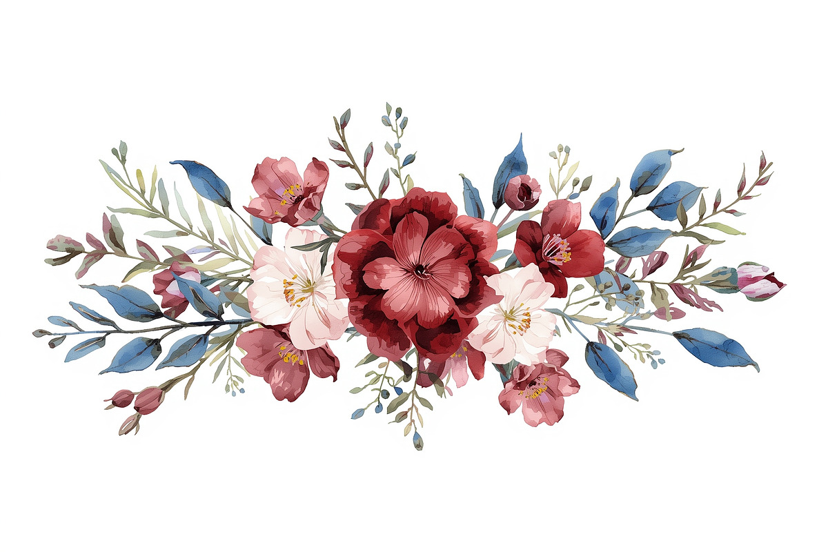 Burgundy Floral Clipart Set, an Illustration by Designer_Momina (Photo 7 of 16)
