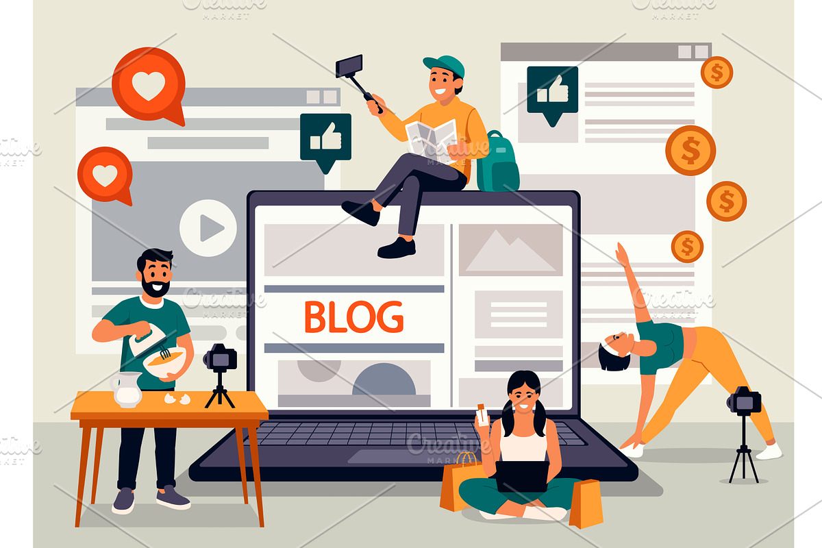 Blogger characters. fitness blog, a Technology Illustration by Multigon