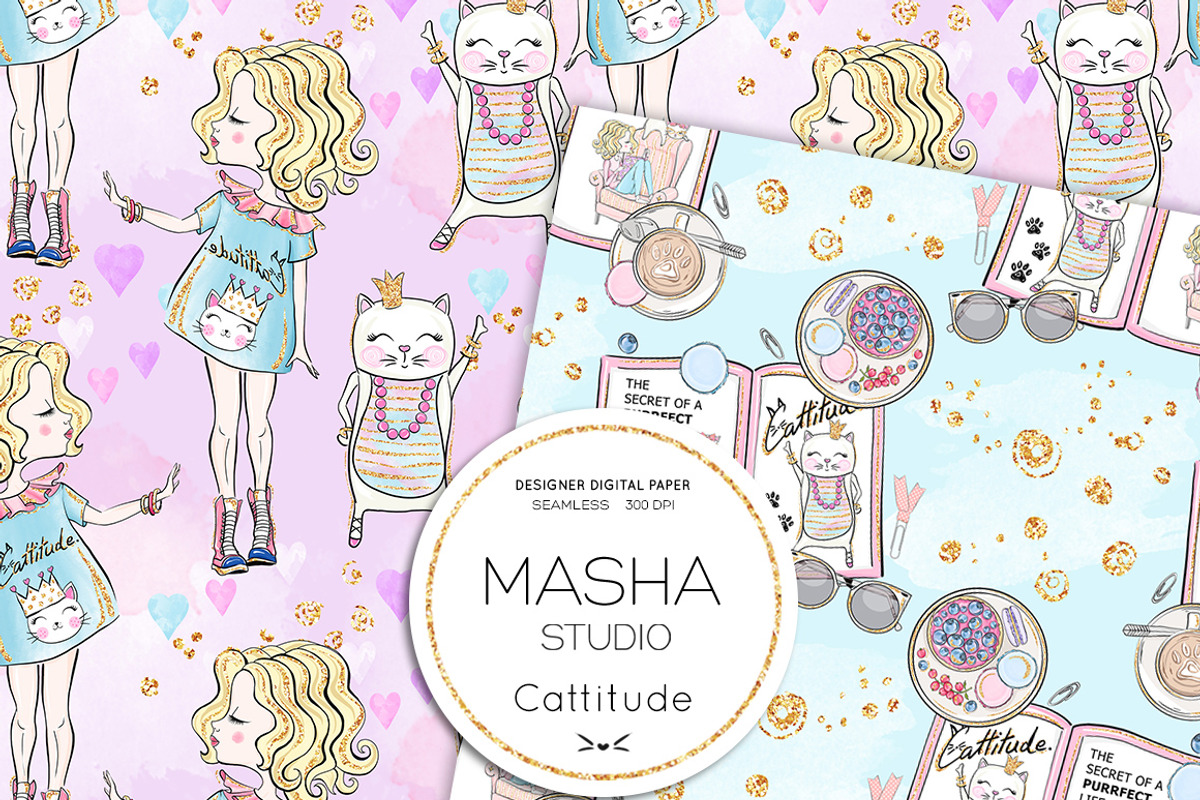 CATTITUDE digital papers, a Pattern Graphic by Masha  Studio (Photo 3 of 9)