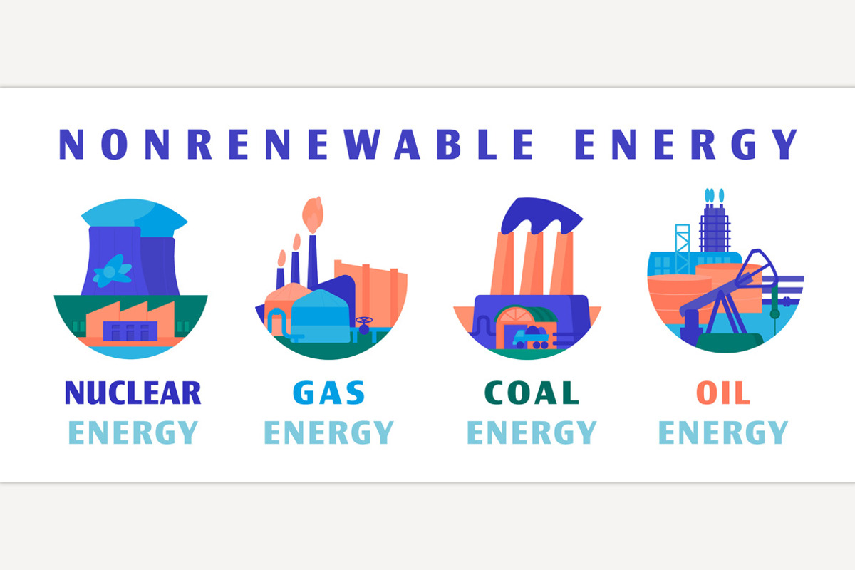 Non-renewable sources of energy., a Technology Illustration by Anna's Shop
