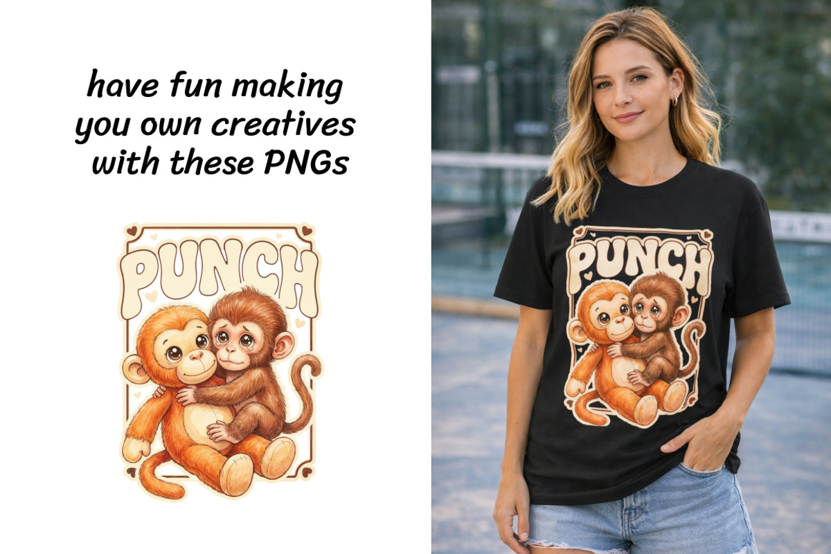 2-in-1 Punch Baby Monkey Clipart, an Animal Illustration by InkyQueenArt (Photo 4 of 8)
