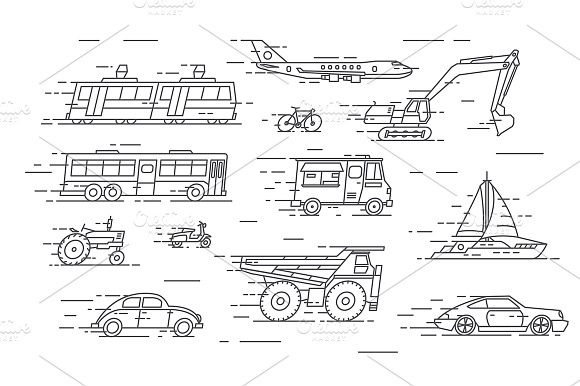 Vector Linear Transport Icons.