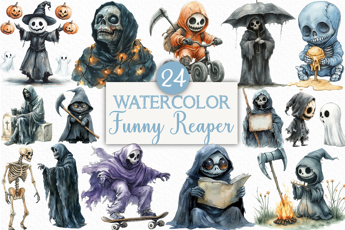 Halloween Funny Reaper Clipart, an Illustration by Craft Nest (Photo 1 of 6)
