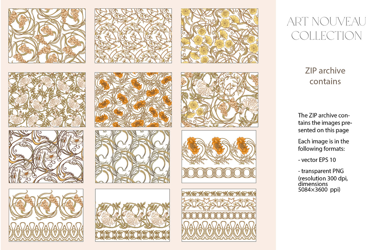 Art Nouveau Floral Seamless Patterns, a Pattern Graphic by Elen-Lane (Photo 6 of 6)