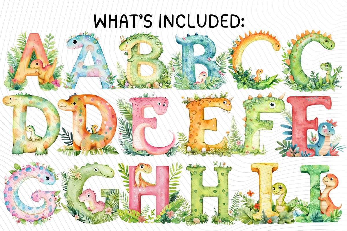 Adorable Dinosaur Alphabet Clipart, an Illustration by PassionPNGcreation (Photo 2 of 7)