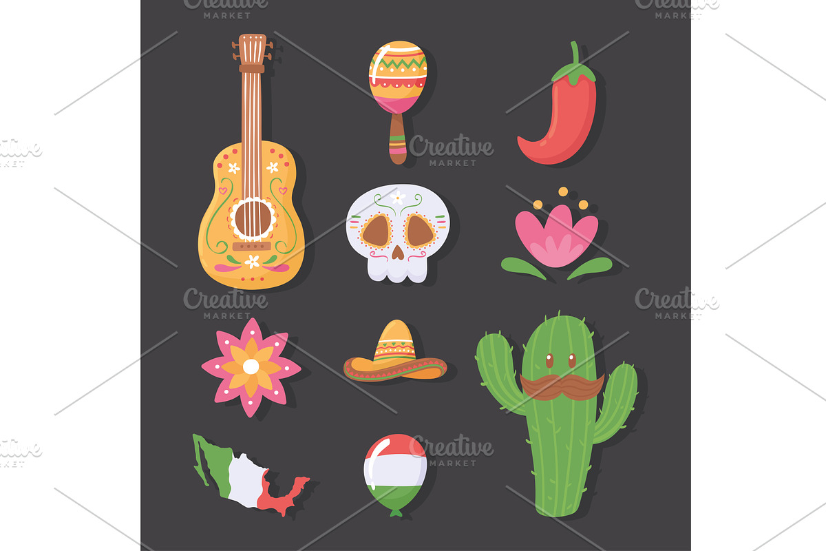 mexican traditional set, an Illustration by studiogstock